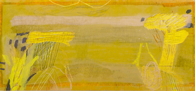 《黄色長色》2015  42.2×91.0cm アクリル、オイルパステル、鉛筆、パネル